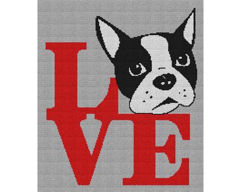 Boston Terrier Dog Love Single Crochet Written Graphghan Pattern 10