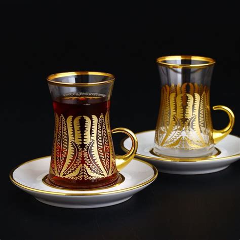 Pasabahce 12 Pcs Demre Gold Turkish Tea Set For Six Person Etsy