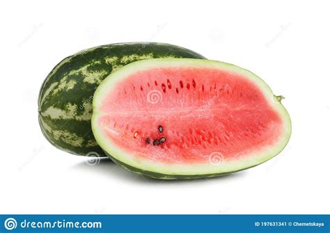 Delicious Whole And Cut Watermelons Isolated On White Stock Image