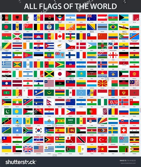 Alle Flag I Verden I Alfabetisk Stock Vektor Royaltyfri 761418229