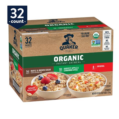 Quaker Instant Oatmeal Organic 3 Flavor Variety Pack Individual