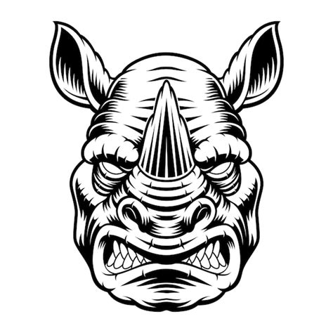 Premium Vector A Black And White Illustration Of A Rhinoceros Head