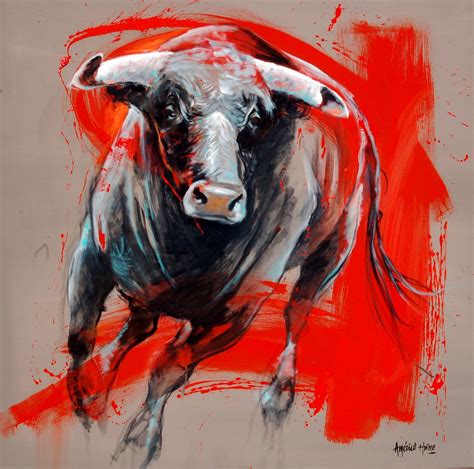 Americo Hume Recent Work Bull In Vermilion 2015 Realism Abstract