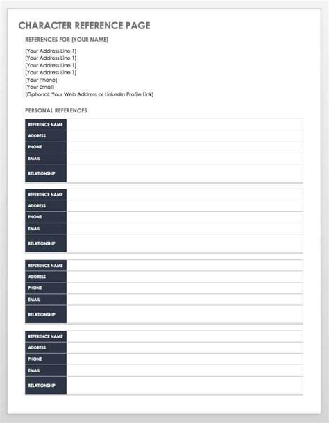 Free Reference List Templates Smartsheet