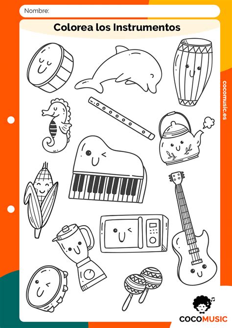 Ficha Para Colorear Instrumentos【 Música Para Niños