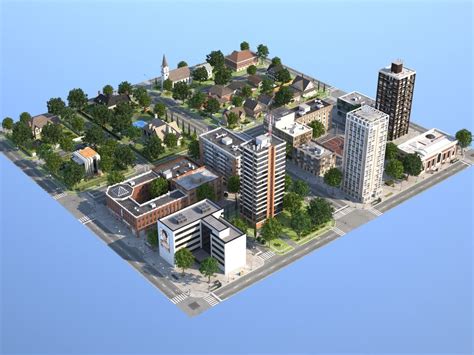 An Aerial View Of A Small City With Lots Of Tall Buildings And Trees On It
