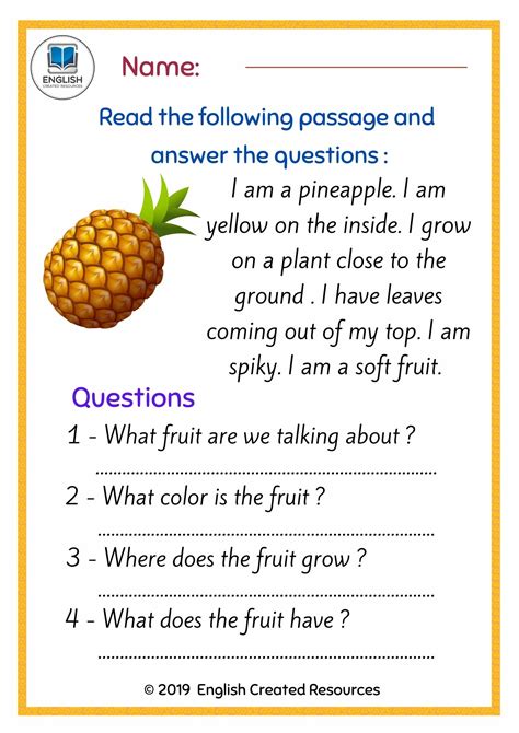 Reading Comprehension Fruits Part 2 English Created Resources