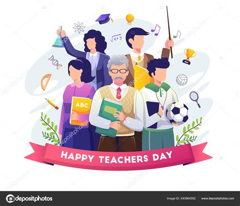 Happy Teachers Day Group Teachers Various Fields Gathers Teachers Day