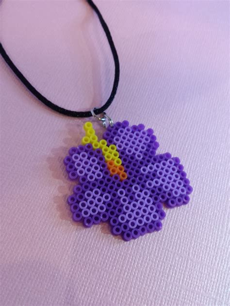Purple Hibiscus Perler Bead Flower Necklace Etsy