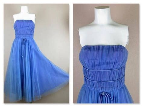 Vintage 1950s Cornflower Blue Wedding Prom Dress Satin Tulle Tea