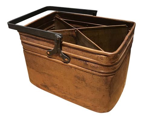 Patinated Copper Caddy On Rustic Materials Home