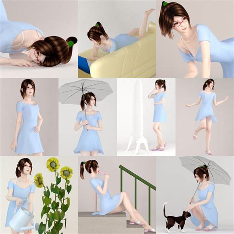 10 Poses Of Natsumi In Blue Dress 3d Model Cgtrader