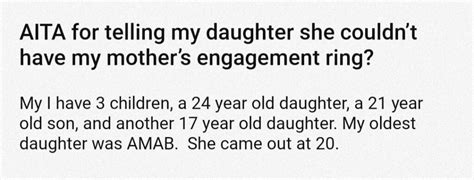 aita for telling my daughter she couldn t have my mother s engagement ring