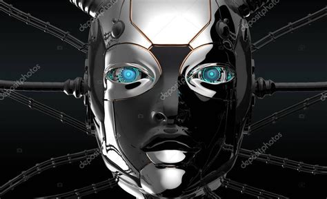 Closeup Futuristic Portrait Female Robot Face — Stock Photo © Vitaliy