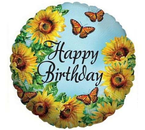 Happy Birthday 18 Balloons Sunflower Butterflies