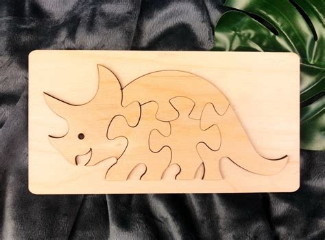 Dinosaur Puzzle For Child Triceratops Puzzle Laser Cut Etsy