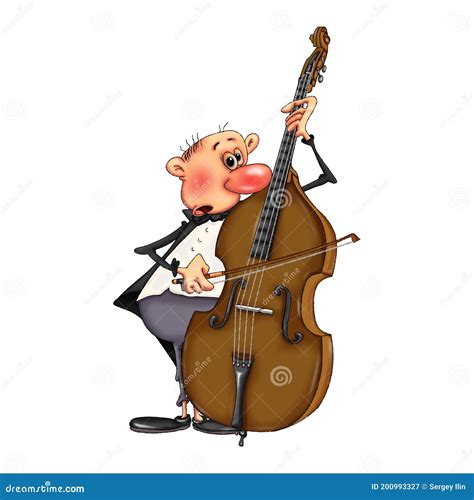 A Man Musician Plays The Double Bass Cartoon Illustration On A White