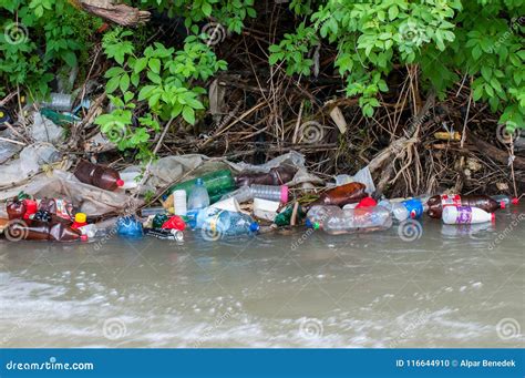 Floating Plastic Bottles In The Small River Editorial Image Image Of