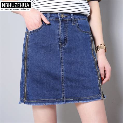 Nbhuzehua T83062 Womens Sexy Zipper Denim Skirt Jupe High Waist Mini Skirt Plus Size Skirts For