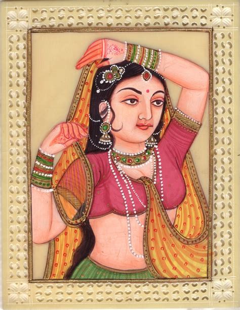 Indian Miniature Painting Rajasthani Princess Handmade Ethnic Decor Portrait Art