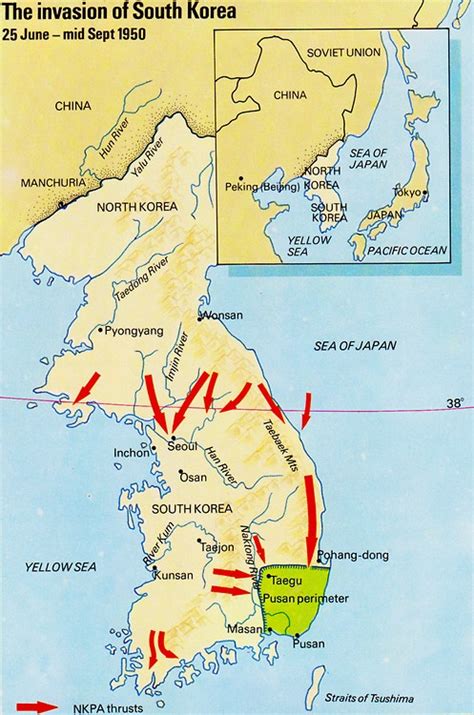Korean War Beginsmap Of The Invasion Of South Korea 25 June Mid