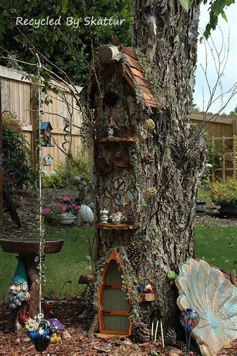 Tall View Of The Miniature Tree House Fairy Tree Houses Fairy Village