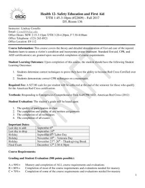 Fillable Online Sample Syllabus Elac Fax Email Print Pdffiller