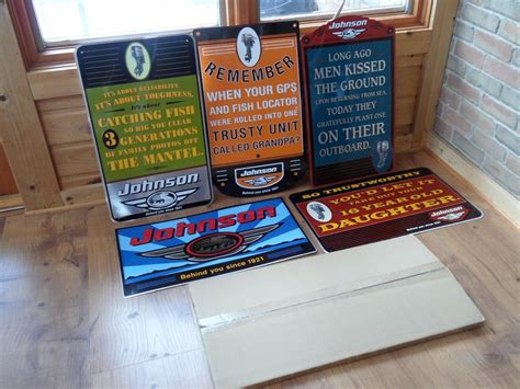 Vintage Johnson Outboard Motor Boating Metal Signs Set Of 5 New In