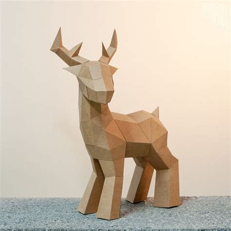 Deer Paper Model Papercraft Diy Low Poly Pdf Papercraft Etsy Paper