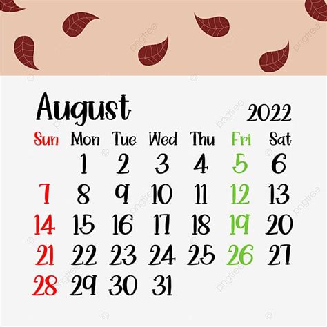 August Calendar Vector Art Png Calendar August Cute Style Calendar