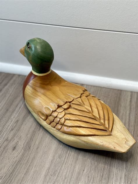 Vintage Hand Carved Mallard Duck Decoy Beautiful Wood Duck Collectible