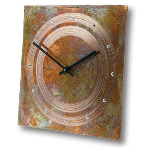 Patinated Copper Rustic Square Decorative Wall Clock 12 Inch Silent