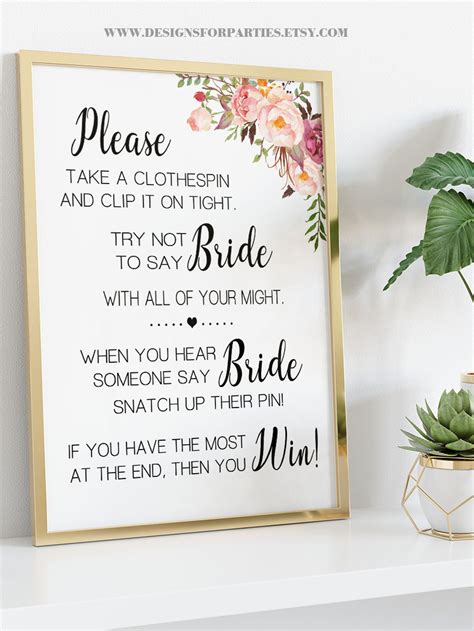 Clothespin Game Bridal Shower Don T Say Bride Country Pink Etsy Israel