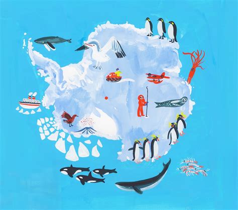 Illustrated Map Of Antarctica Stock Images