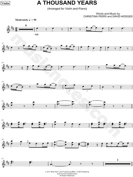 Violin Sheet Music For A Thousand Years