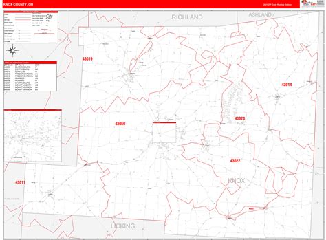 Knox County, OH Zip Code Wall Map Red Line Style by MarketMAPS - MapSales