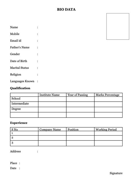 15 Simple Bio Data Formats For Job Pdf And Word Free Download