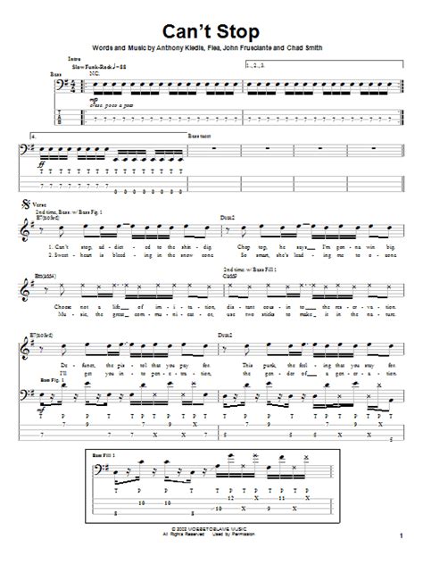 Tablature Guitare Cant Stop De Red Hot Chili Peppers Tablature Basse