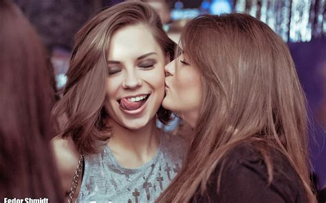 Tongues Licking Lips Fedor Shmidt Women Two Women Closed Eyes Tongue Out Open Mouth