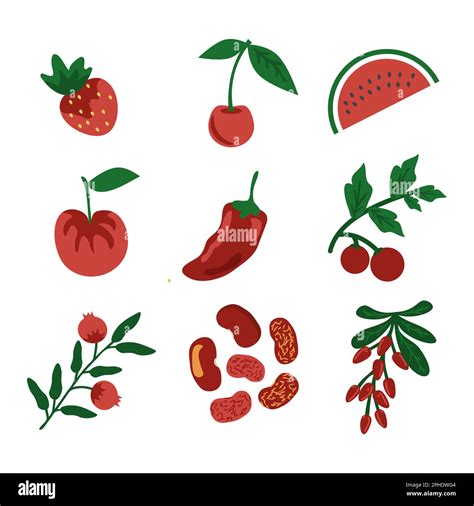 Red Fruits And Vegetables Vector Set Stock Vector Image And Art Alamy
