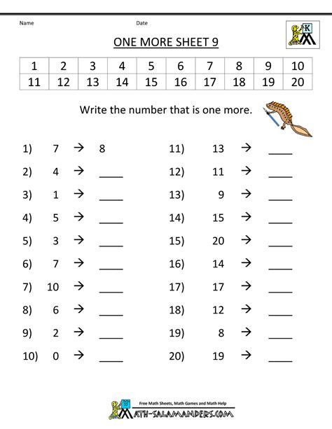 Free math worksheets for grade 1. Kindergarten Math Worksheets Printable - One More