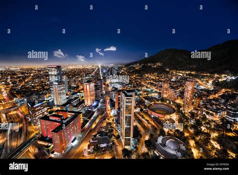 Panoramic Night View Of Bogota The Capital Of Colombia Aerial View