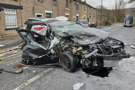 Car Left Mangled Wreck After Smashing Into Parked Vehicles And Lamp