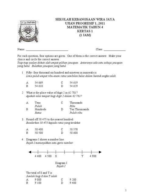 Boleh rujuk buku teks matematik tahun 4 pecahan daripada suatu kuantiti muka surat 85.join telegram matematik cikgu. Ujian Progresif Matematik Tahun 4 Kertas 1