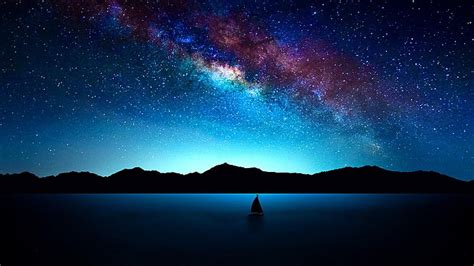 Hd Wallpaper Silhouette Of Boat Illustration Night Starry Stars