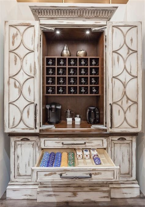The width of the cabinets together didn't exactly equal the width between the wall and the fireplace. Coffee Bar - Rustic - Kitchen Cabinetry - new york - by ...