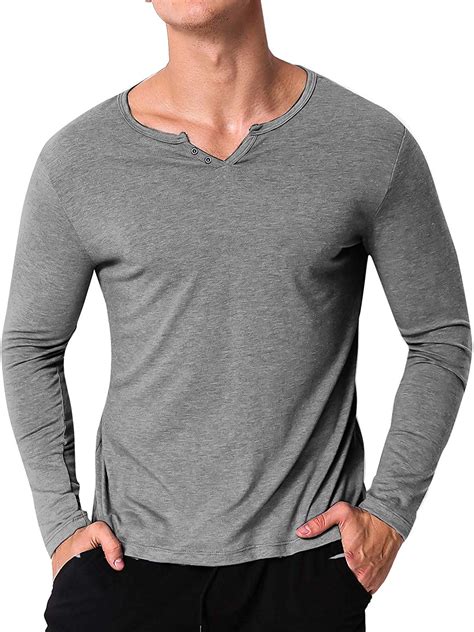Camiseta de manga larga para hombre de Modchok, cuello en V, manga