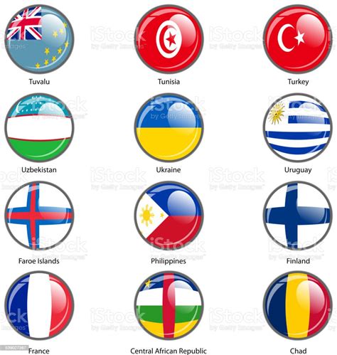 Vetores De Conjunto Circle Ícone Mundial Bandeiras Dos Estados