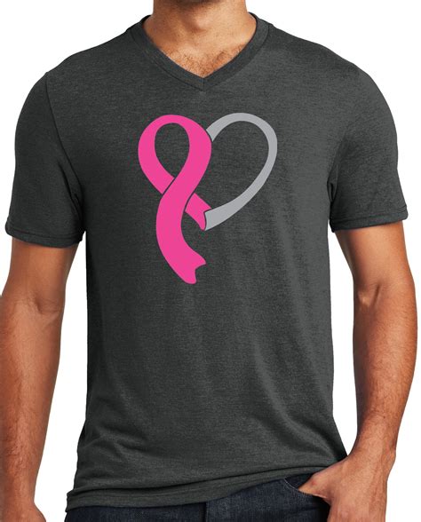 Mens Cancer Awareness Heart Ribbon V Neck Tee Shirt Black Frost Xl