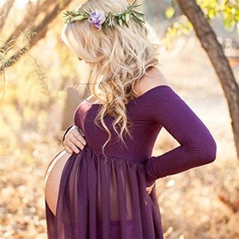 purple off the shoulder maternity photoshoot gown from christine s closet on poshmark